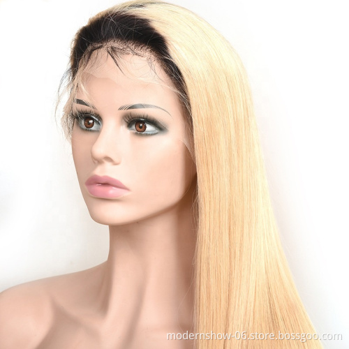 Ombre color 1B 613 blonde straight lace frontal wig with baby hair,virgin hair lace front wigs